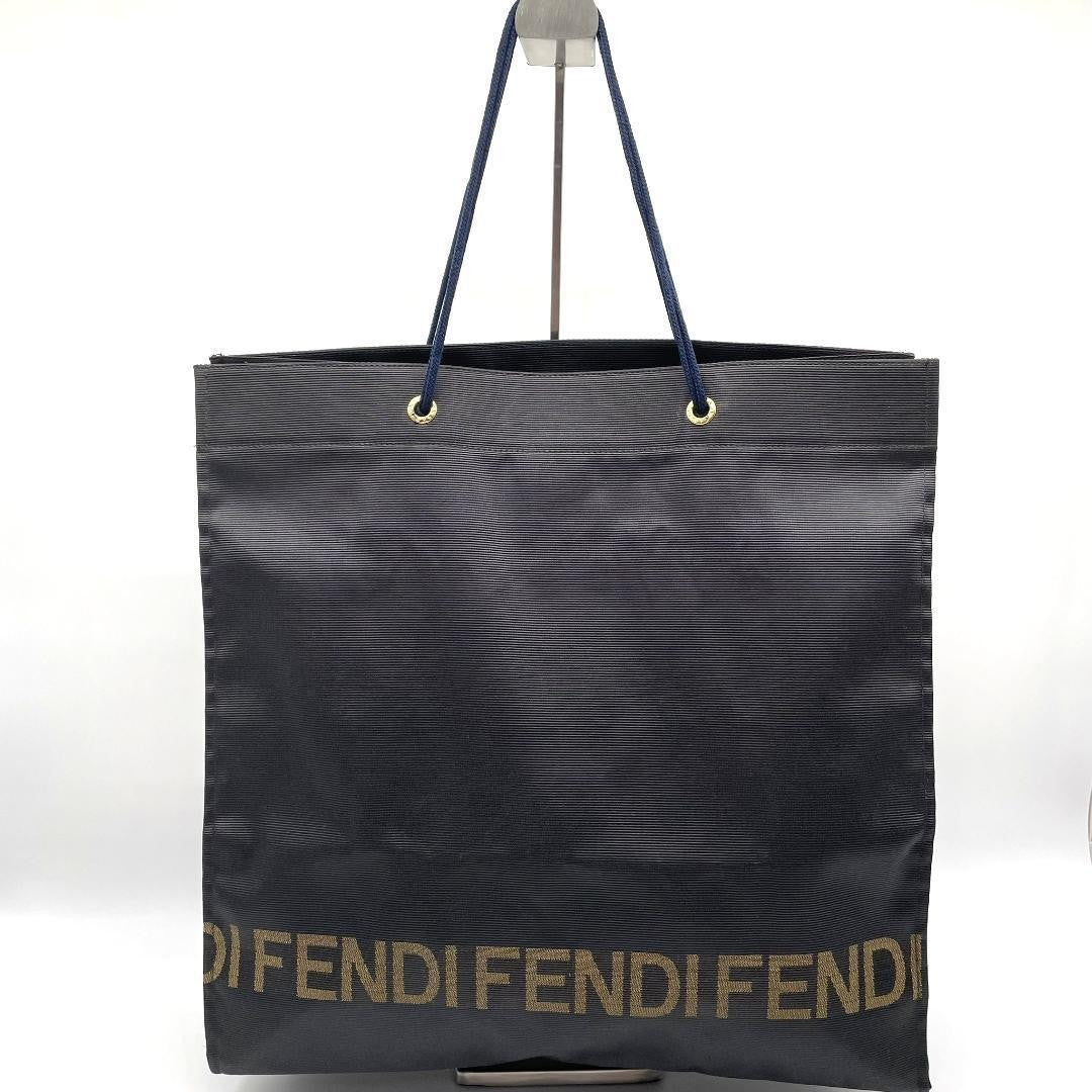 FENDI Hand Bag Tote Purse Logo Nylon Black Authentic