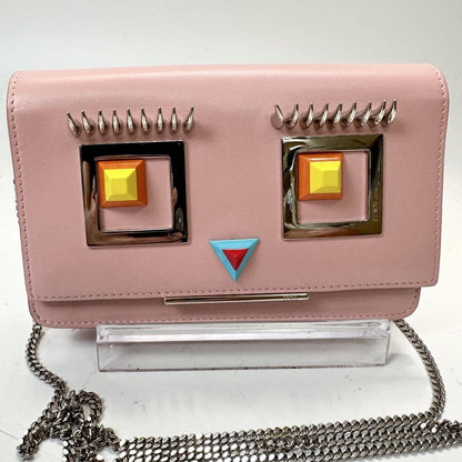 FENDI Shoulder Bag Purse Monster Leather Pink Authentic
