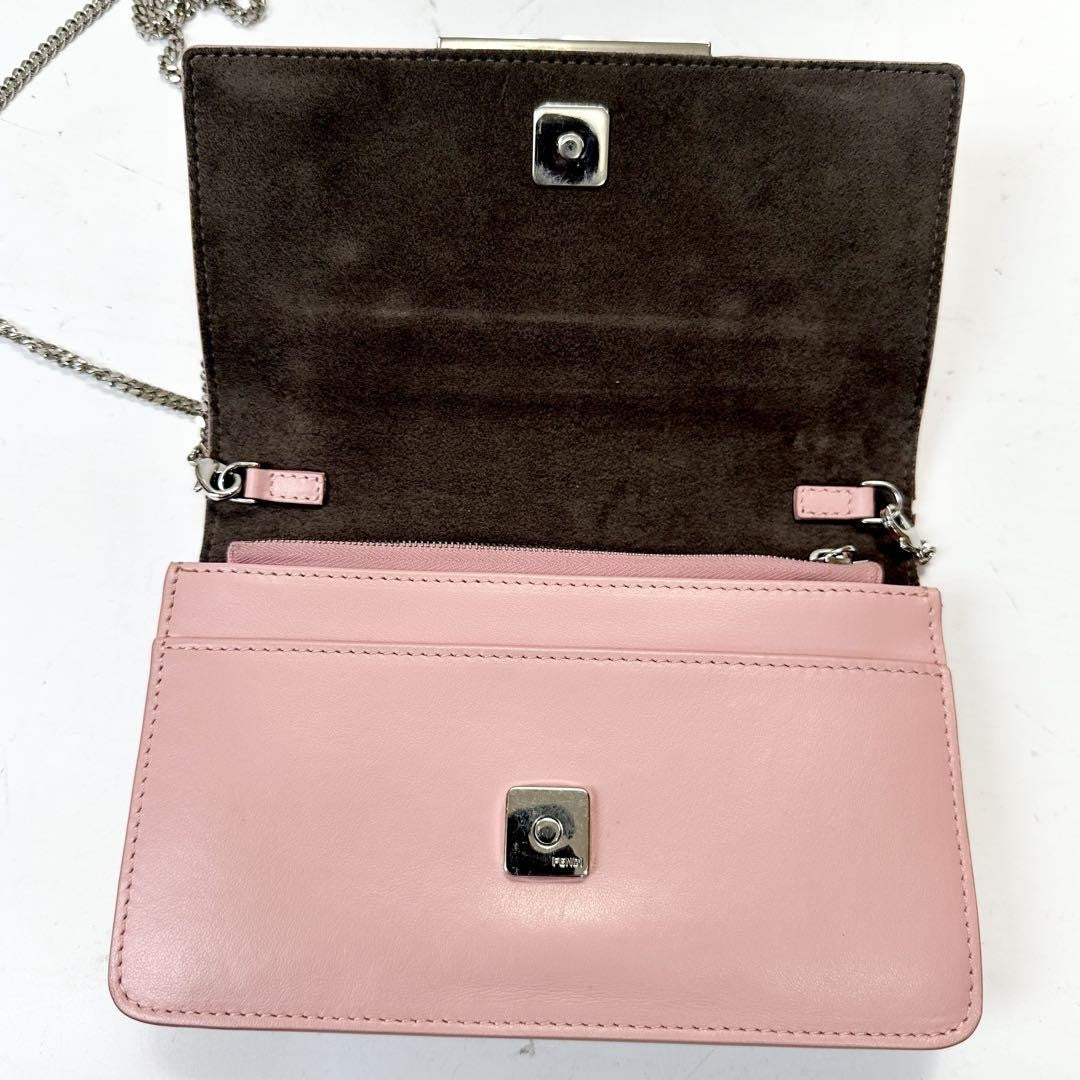 FENDI Shoulder Bag Purse Monster Leather Pink Authentic