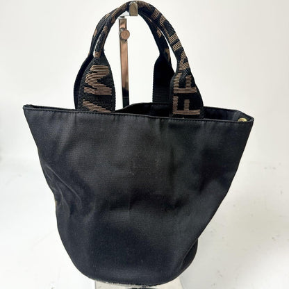 FENDI Hand Bag Tote Purse Logo Canvas Black Brown Authentic