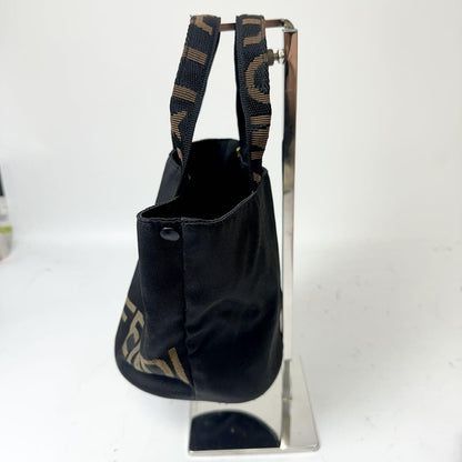 FENDI Hand Bag Tote Purse Logo Canvas Black Brown Authentic