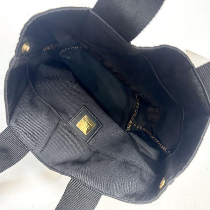 FENDI Hand Bag Tote Purse Logo Canvas Black Brown Authentic