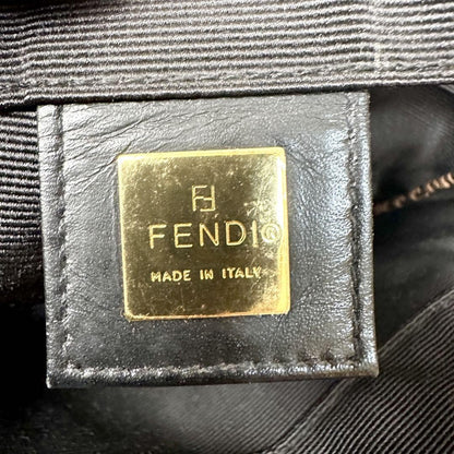 FENDI Hand Bag Tote Purse Logo Canvas Black Brown Authentic