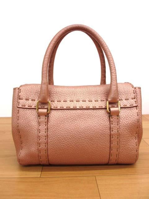 FENDI Mini Hand Bag Tote Purse Selleria Leather Rose Gold Authentic