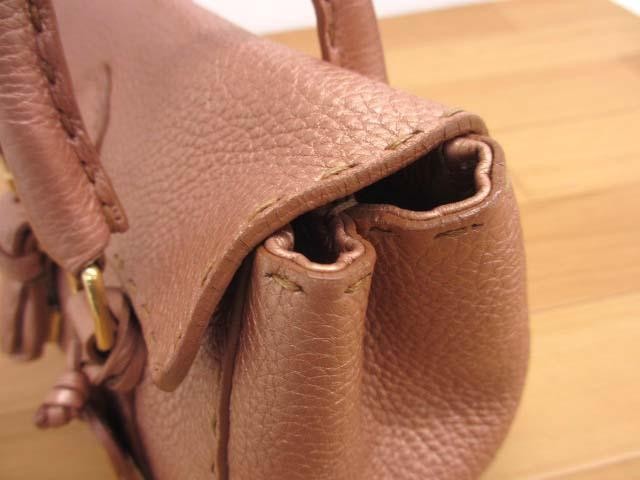 FENDI Mini Hand Bag Tote Purse Selleria Leather Rose Gold Authentic