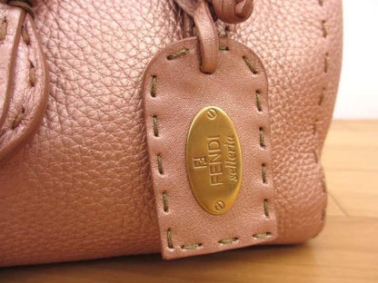 FENDI Mini Hand Bag Tote Purse Selleria Leather Rose Gold Authentic