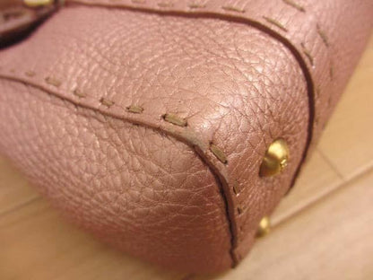 FENDI Mini Hand Bag Tote Purse Selleria Leather Rose Gold Authentic