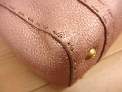 FENDI Mini Hand Bag Tote Purse Selleria Leather Rose Gold Authentic