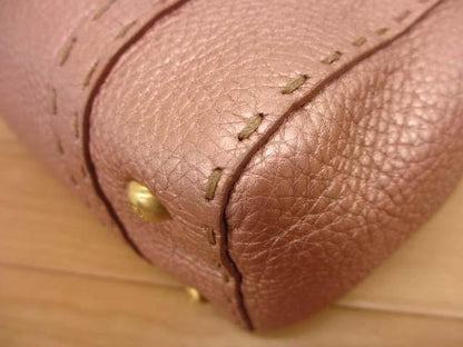 FENDI Mini Hand Bag Tote Purse Selleria Leather Rose Gold Authentic