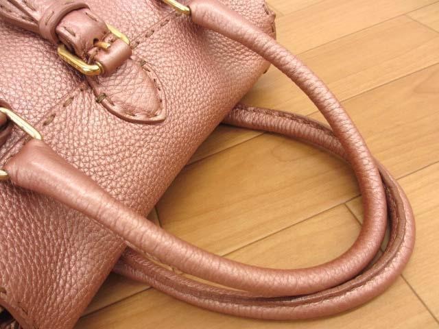 FENDI Mini Hand Bag Tote Purse Selleria Leather Rose Gold Authentic