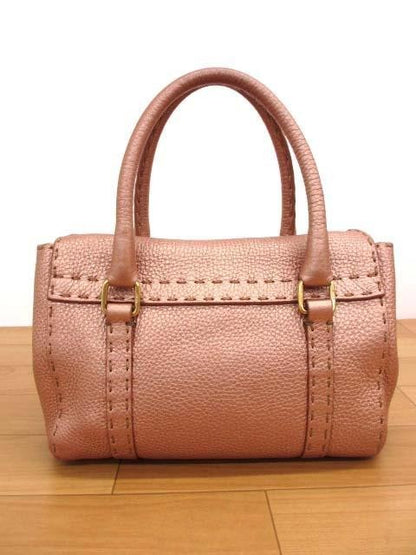 FENDI Mini Hand Bag Tote Purse Selleria Leather Rose Gold Authentic