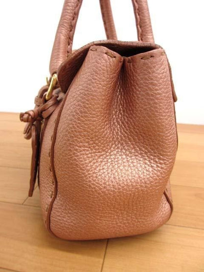 FENDI Mini Hand Bag Tote Purse Selleria Leather Rose Gold Authentic
