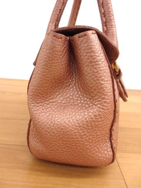 FENDI Mini Hand Bag Tote Purse Selleria Leather Rose Gold Authentic
