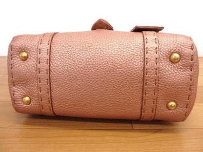 FENDI Mini Hand Bag Tote Purse Selleria Leather Rose Gold Authentic