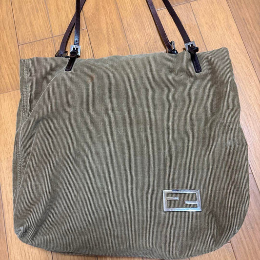 FENDI Hand Bag Tote Purse FF Corduroy Authentic