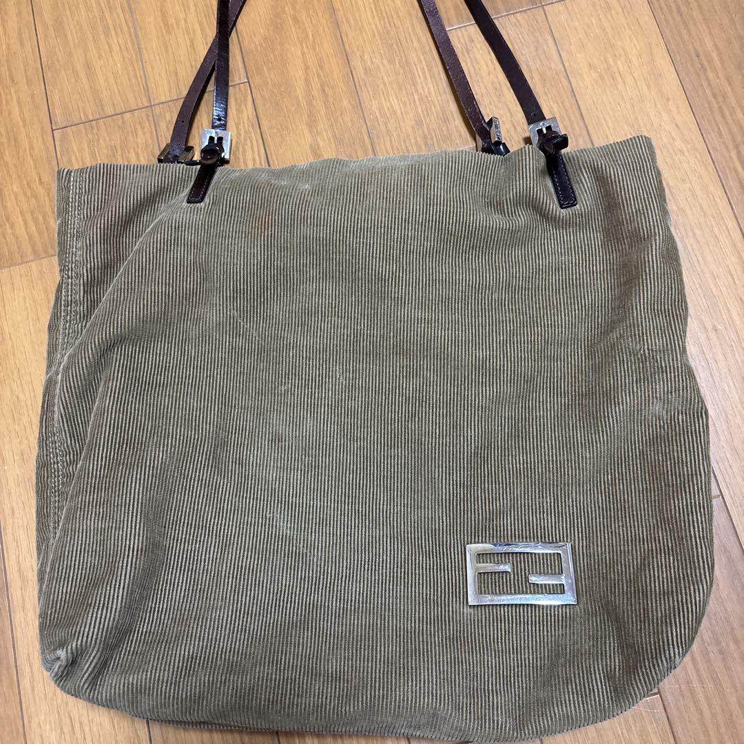 FENDI Hand Bag Tote Purse FF Corduroy Authentic