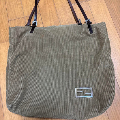 FENDI Hand Bag Tote Purse FF Corduroy Authentic