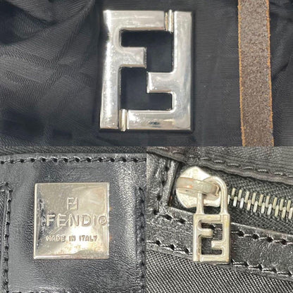 FENDI Hand Bag Tote Purse FF Zucca Canvas Leather Black Authentic
