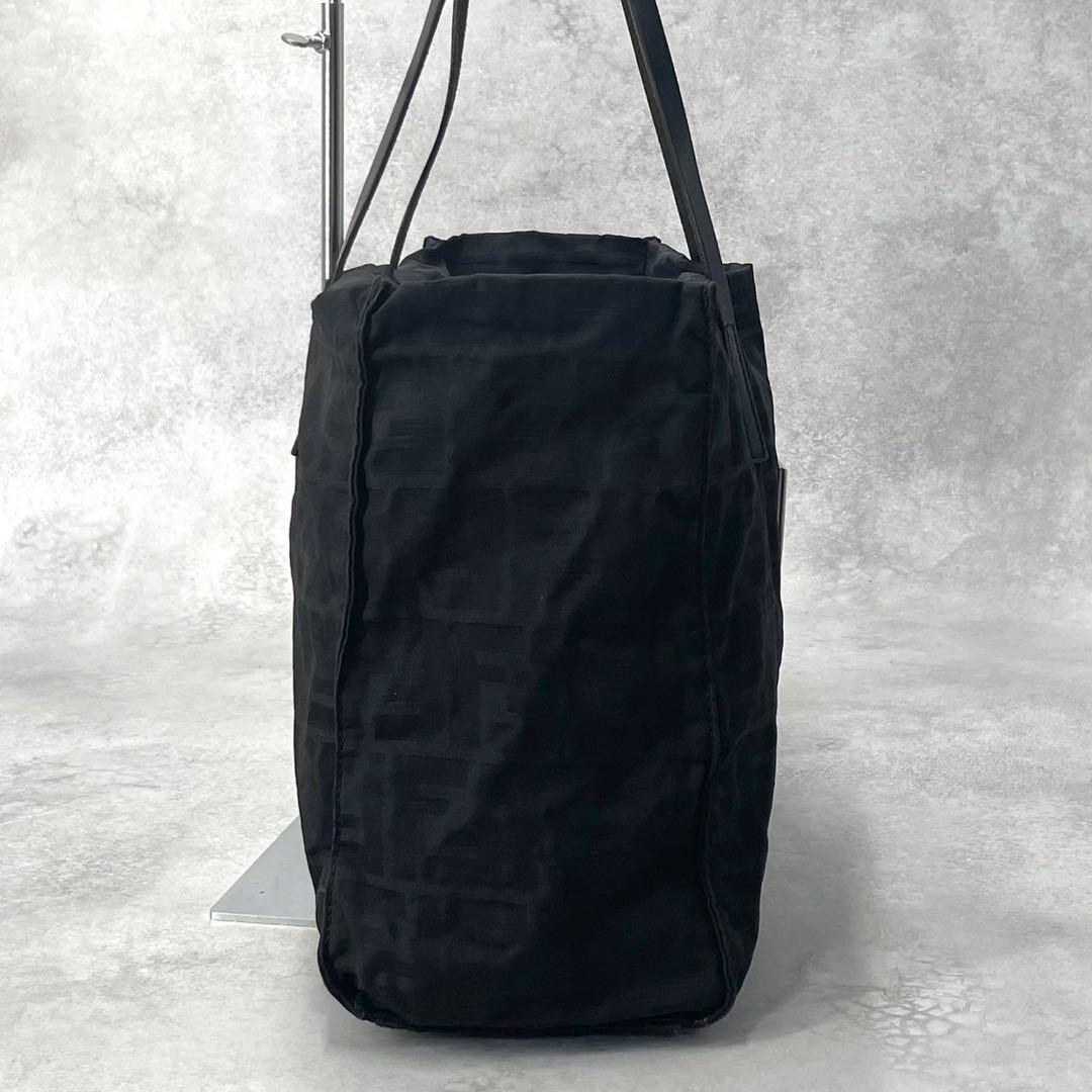 FENDI Hand Bag Tote Purse FF Zucca Canvas Leather Black Authentic