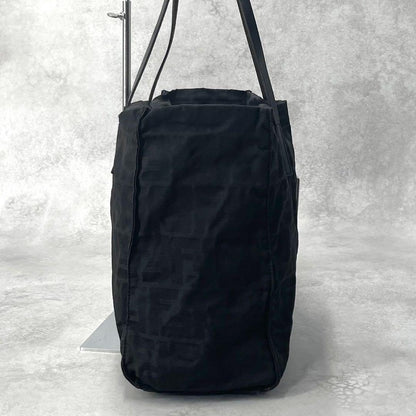 FENDI Hand Bag Tote Purse FF Zucca Canvas Leather Black Authentic