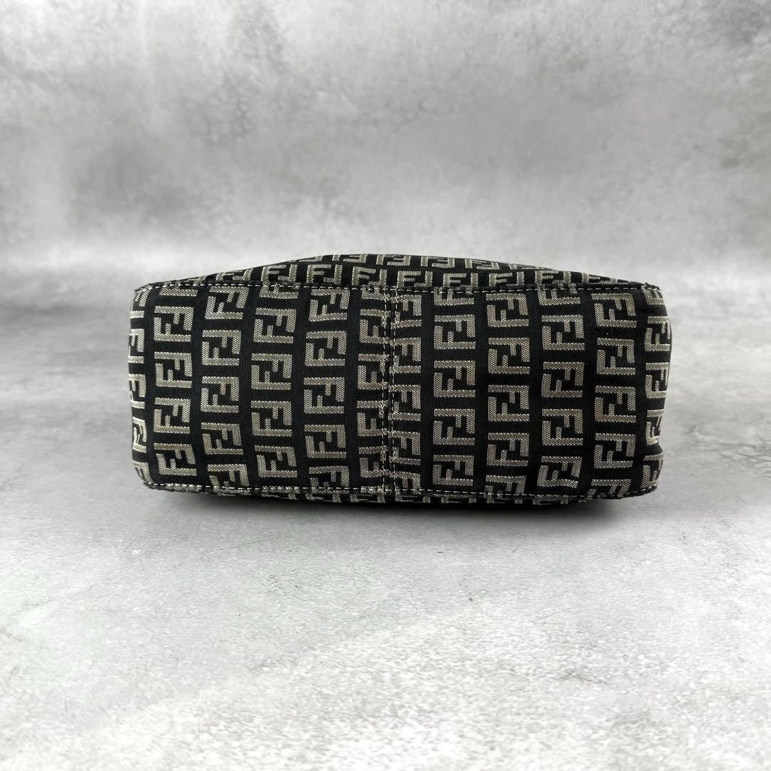 FENDI Accessory Pouch Hand Bag Purse FF Zucchino Canvas Leather Black Gray Beige