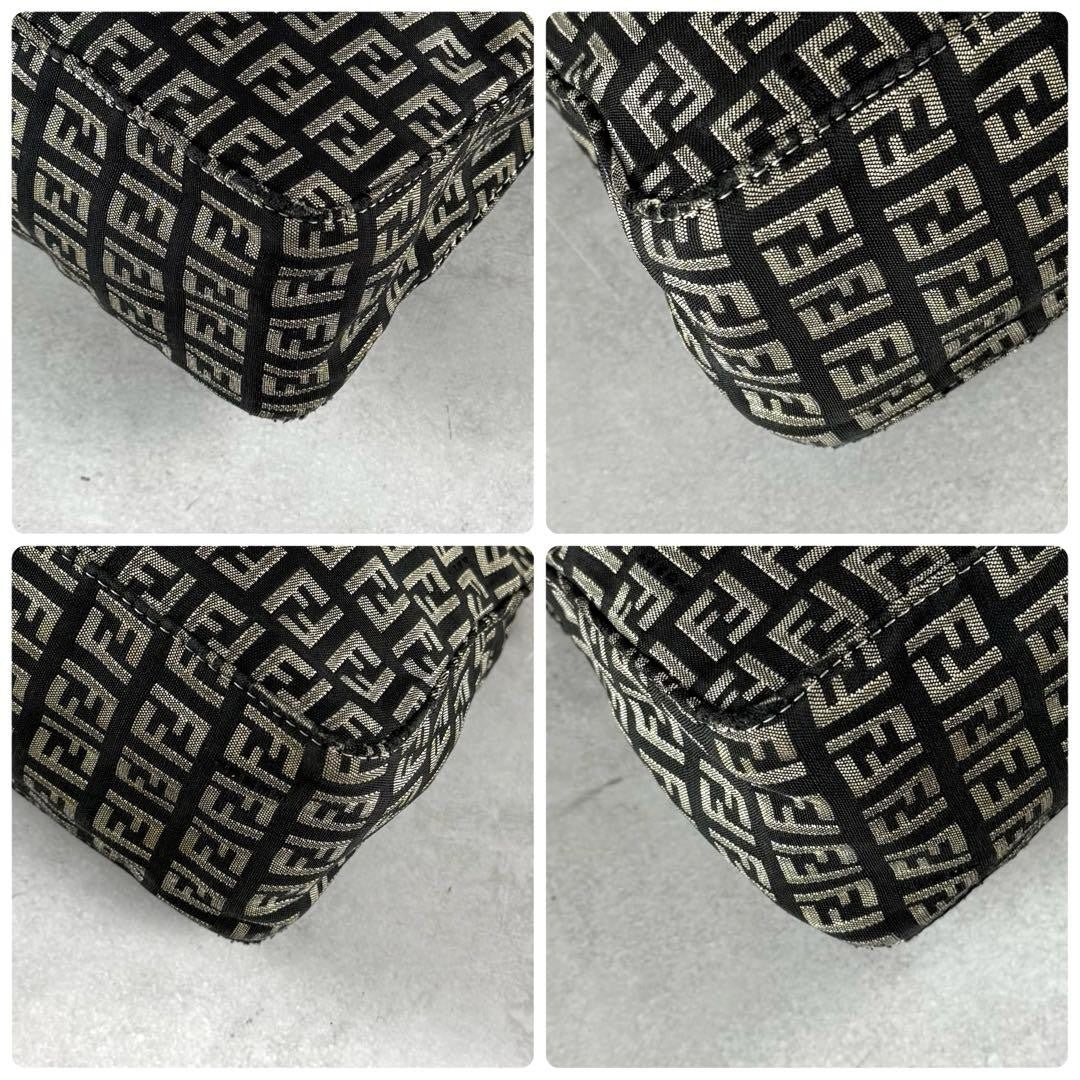 FENDI Accessory Pouch Hand Bag Purse FF Zucchino Canvas Leather Black Gray Beige