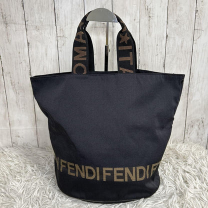 FENDI Hand Bag Tote Purse Logo Nylon Black Authentic