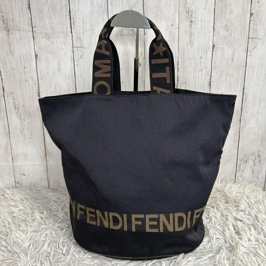 FENDI Hand Bag Tote Purse Logo Nylon Black Authentic