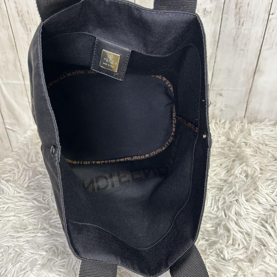 FENDI Hand Bag Tote Purse Logo Nylon Black Authentic