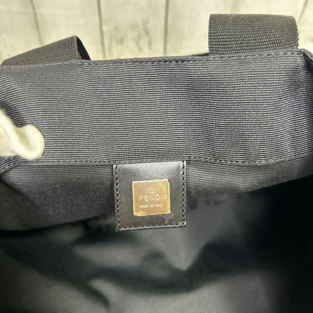 FENDI Hand Bag Tote Purse Logo Nylon Black Authentic