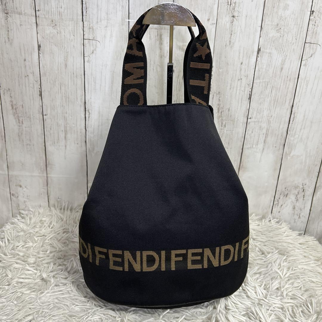 FENDI Hand Bag Tote Purse Logo Nylon Black Authentic