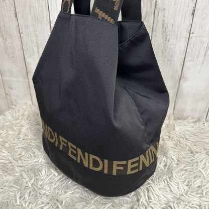 FENDI Hand Bag Tote Purse Logo Nylon Black Authentic
