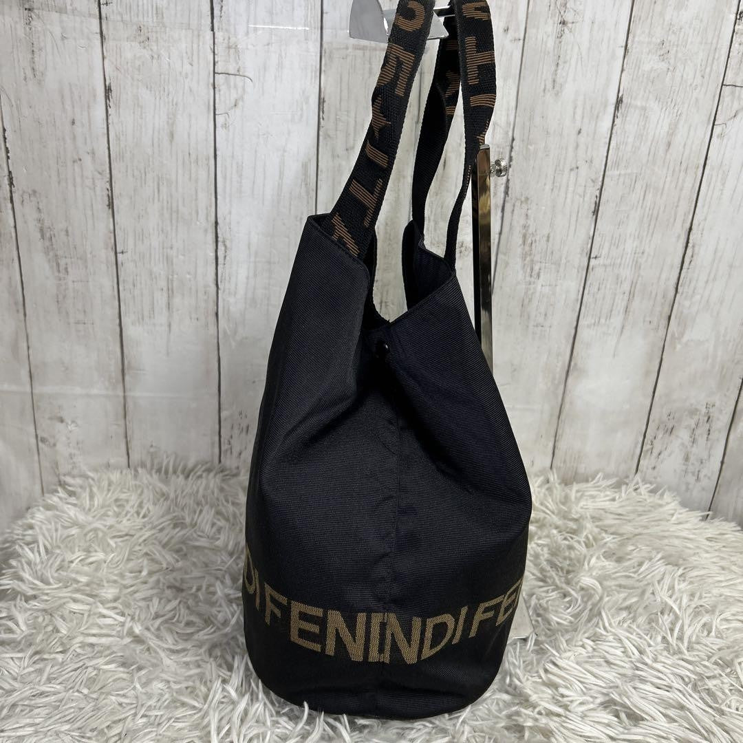 FENDI Hand Bag Tote Purse Logo Nylon Black Authentic