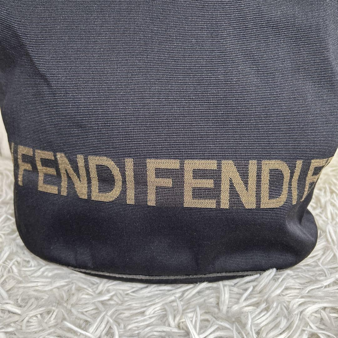 FENDI Hand Bag Tote Purse Logo Nylon Black Authentic