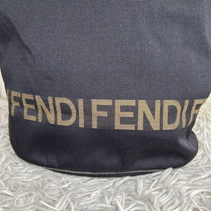 FENDI Hand Bag Tote Purse Logo Nylon Black Authentic