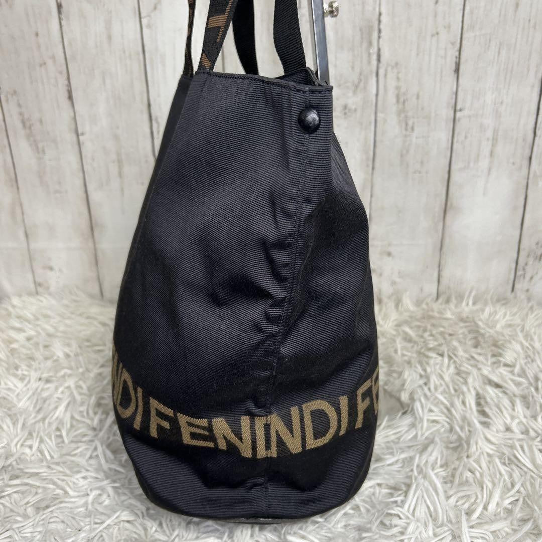 FENDI Hand Bag Tote Purse Logo Nylon Black Authentic