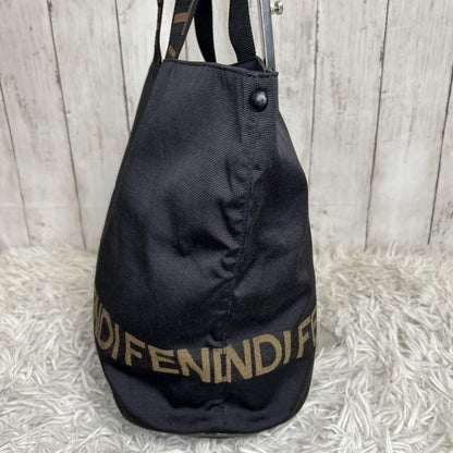 FENDI Hand Bag Tote Purse Logo Nylon Black Authentic