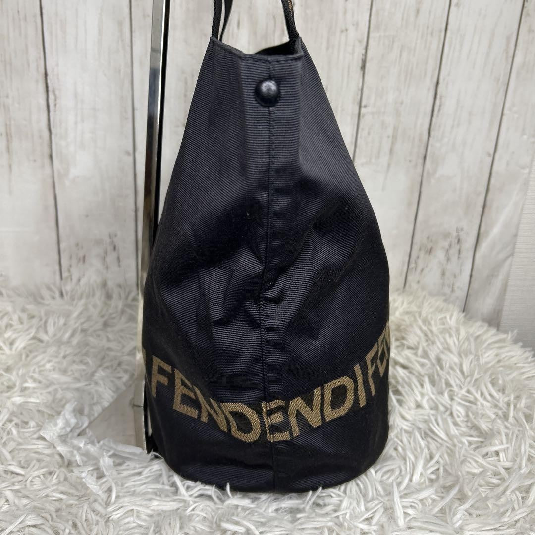 FENDI Hand Bag Tote Purse Logo Nylon Black Authentic