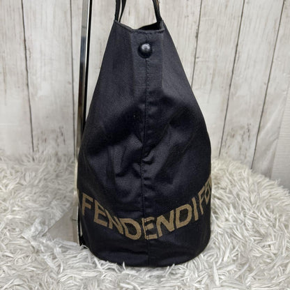 FENDI Hand Bag Tote Purse Logo Nylon Black Authentic