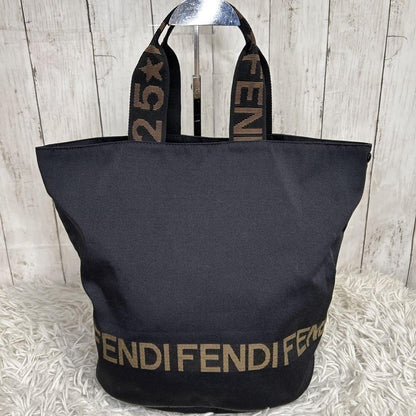 FENDI Hand Bag Tote Purse Logo Nylon Black Authentic