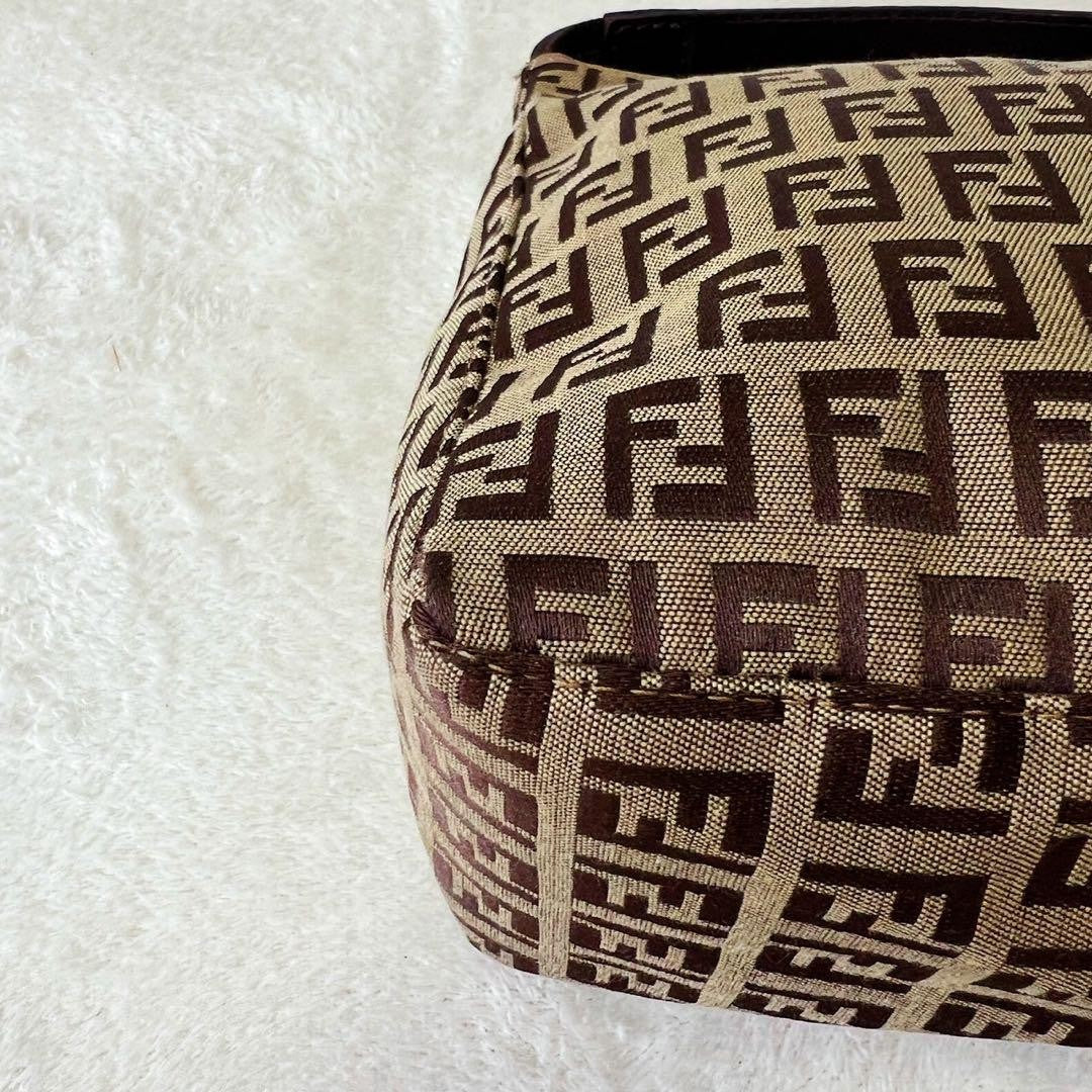 FENDI Accessory Pouch Hand Pouch FF Zucchino Canvas Leather Brown Authentic