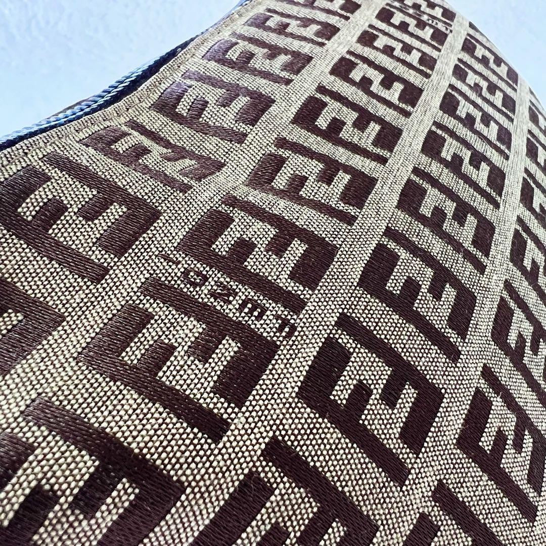 FENDI Accessory Pouch Hand Pouch FF Zucchino Canvas Leather Brown Authentic
