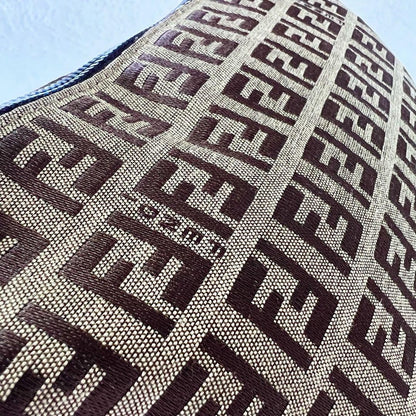 FENDI Accessory Pouch Hand Pouch FF Zucchino Canvas Leather Brown Authentic