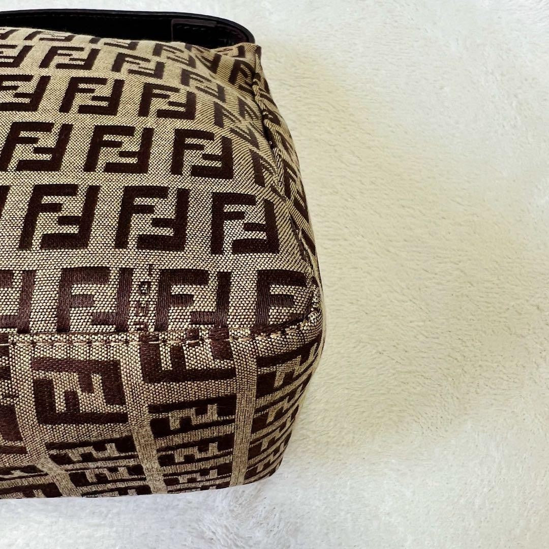 FENDI Accessory Pouch Hand Pouch FF Zucchino Canvas Leather Brown Authentic