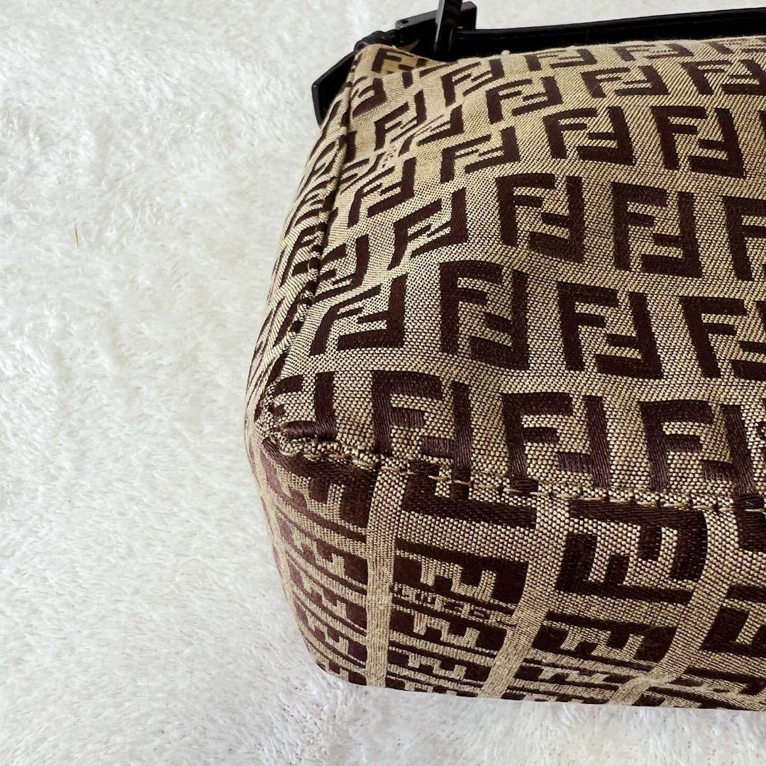 FENDI Accessory Pouch Hand Pouch FF Zucchino Canvas Leather Brown Authentic