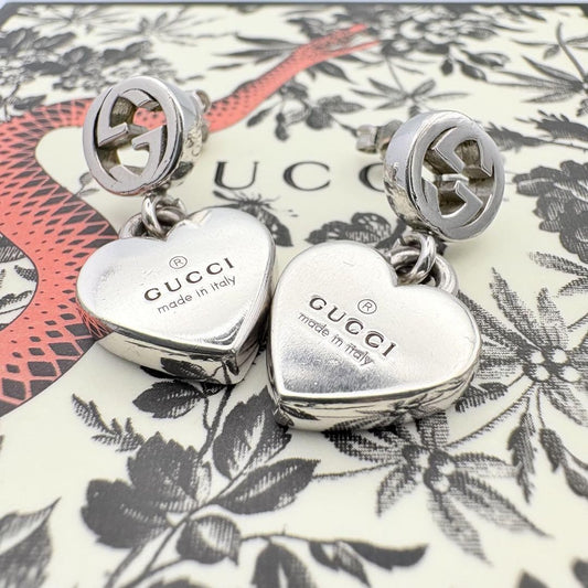 GUCCI Earrings Interlocking Heart Silver 925 Women Accessory Authentic