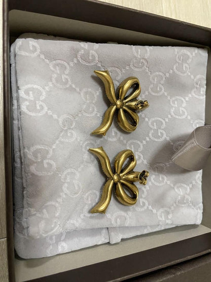 GUCCI Earrings Ribbon Gold White Women Accessory Authentic