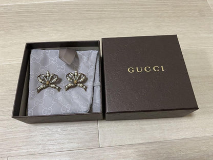 GUCCI Earrings Ribbon Gold White Women Accessory Authentic