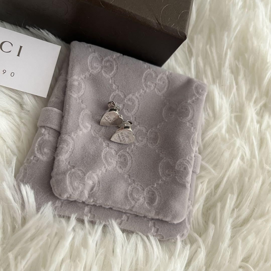 GUCCI Earrings Heart Silver Women Accessory Authentic