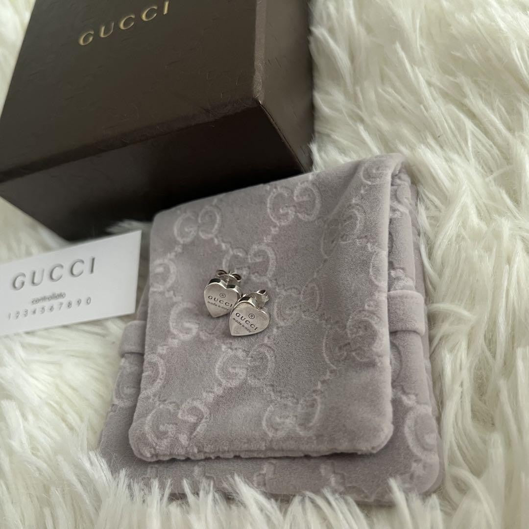 GUCCI Earrings Heart Silver Women Accessory Authentic